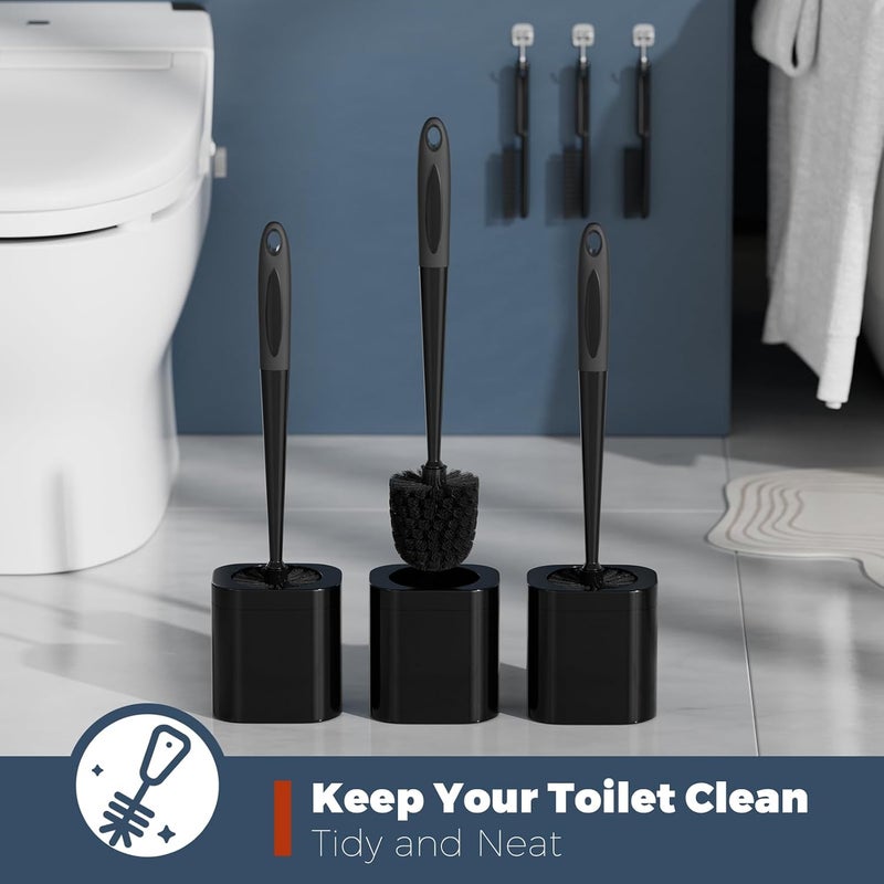 Holaloha Toilet Brush, 3 Pack Toilet Brush and Holder Set Bathroom Accessories, Toilet Bowl Brush and Holder with 3 Crevice Brush for Bathroom, Toilet Scrubber Brush (Black) - Image 4